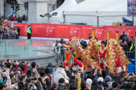 Drancing Dragon in Trafalgar Square / Dancing dragon enteraining the crowds as part of the Chinese New Year celebrations in Trafalgar Square, London