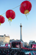 Lanterns & Nelson's Column / Red Chinese lanterns decorating Trafalgar Square with Nelson's Column in the background