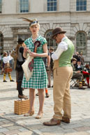Lady with Picnic Basket / Lady waiting in Somerset House courtyard with her  picnic hamper