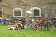 Ladies Resting / Two young ladies resting at the end of the 12 mile Tweed Run