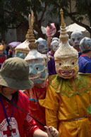 Masked monks / Religious procession for Lao New Year in Luang Prabang and following celebrations