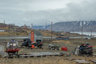 Skidoos in summer / Longyearbyen, the main settlement in Svalbard