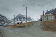 Longyearbyen's church on the hill / Longyearbyen, the main settlement in Svalbard