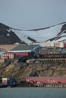 Mining works stretching up the hill / Barentsburg, the last active Russian settlement in Svalbard