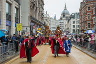 LMP-2015-244 / The Guild of Young Freemen with the Worshopful Companiy of Weavers escorting Gog and Magog in the Lord Mayor's Procession on 14th November 2015