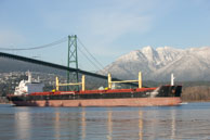 Ship under Lion's Gate Bridge / Ship coming into Vancouver docks under Lion's Gate bridge