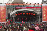 Stage in Trafalgar Square / Stage and packed Trafalgar Square during Chinese New Year celebrations