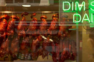 Peking Ducks / Row of Peking Ducks hanging in a restaurant window