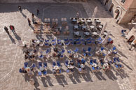 Trogir Town Square / Looking down on the cafe tables in the town square in Trogir, Croatia