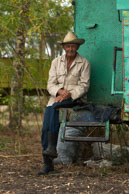 Cuban Worker / An old man sitting on the end of the canteen truck beside the fields of sugar cane during the harvest