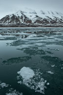 Ice and reflections / Reflection of the mountains in the ice and water of Billefjorden, Svalbard